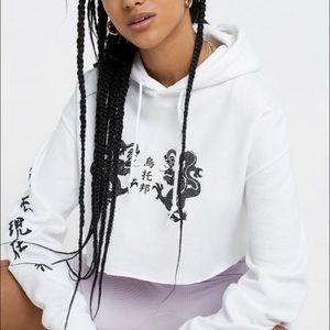 Urban Outfitters White Cropped Hoodie